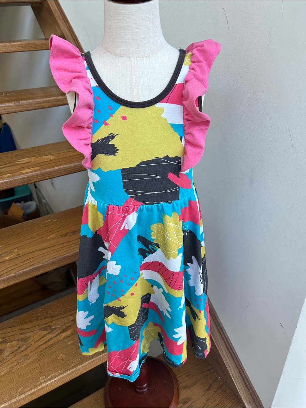 Rags to raches flutter sleeve girls twirl dress -colored abstract brushstroke